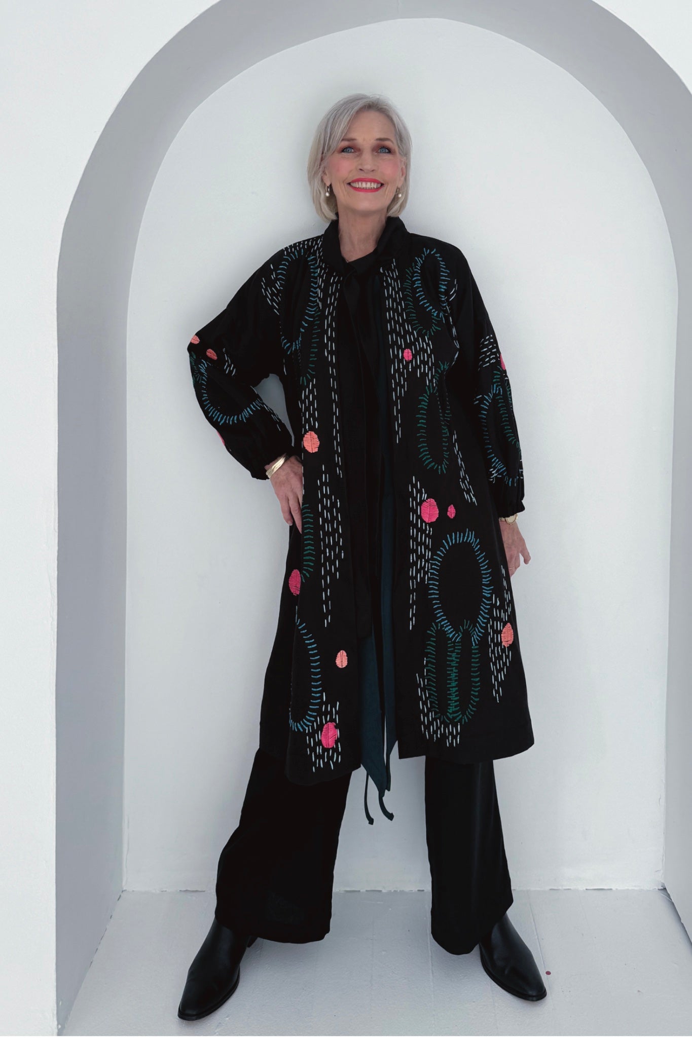 Hand Embroidery Bow Coat