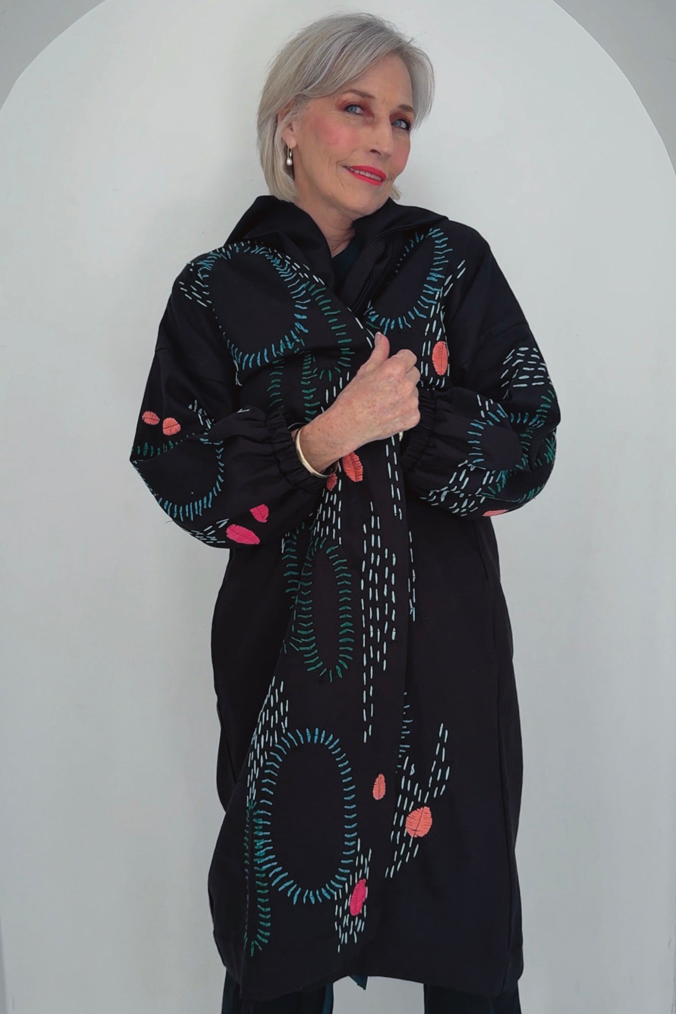 Hand Embroidery Bow Coat