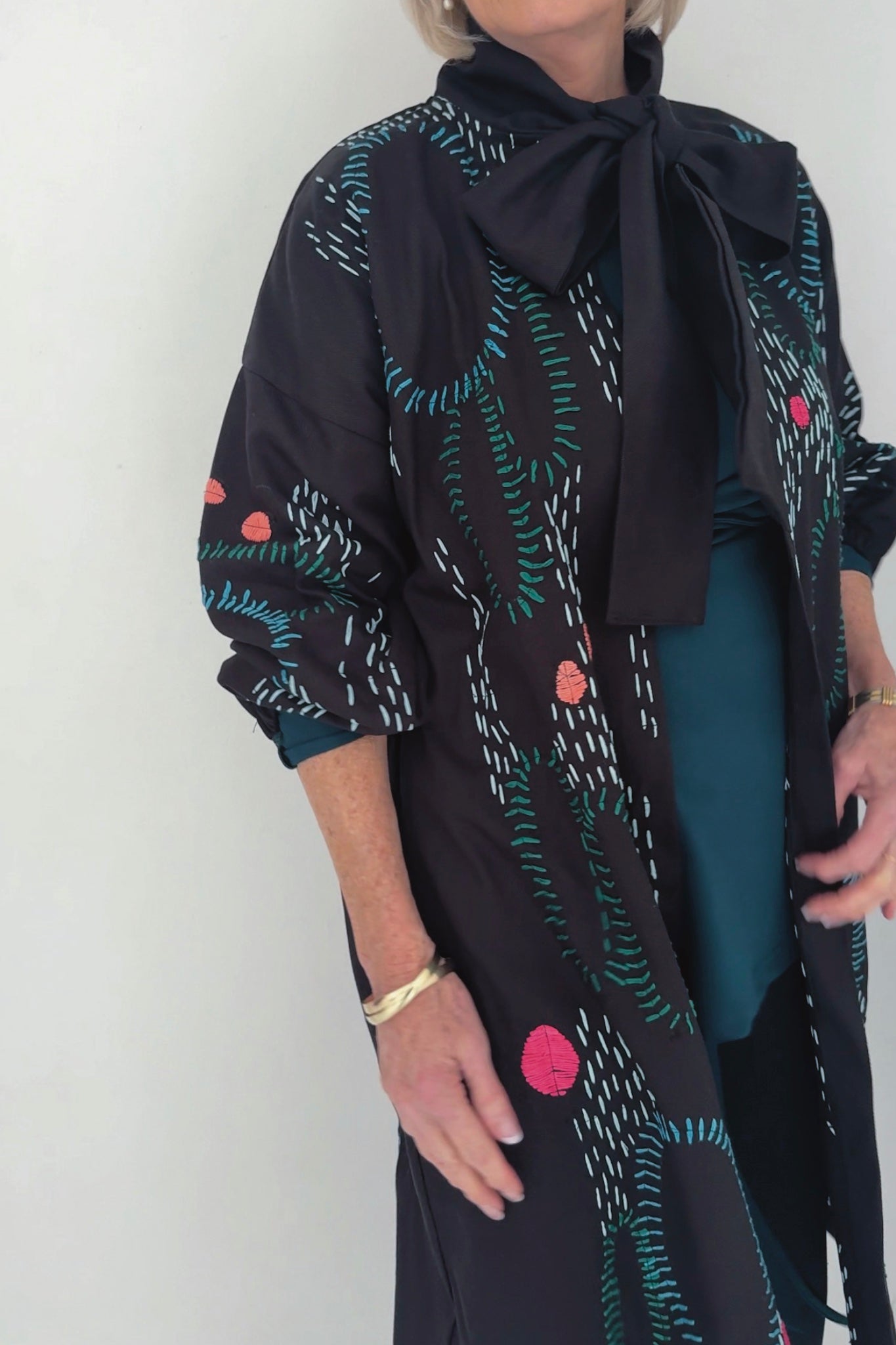 Hand Embroidery Bow Coat