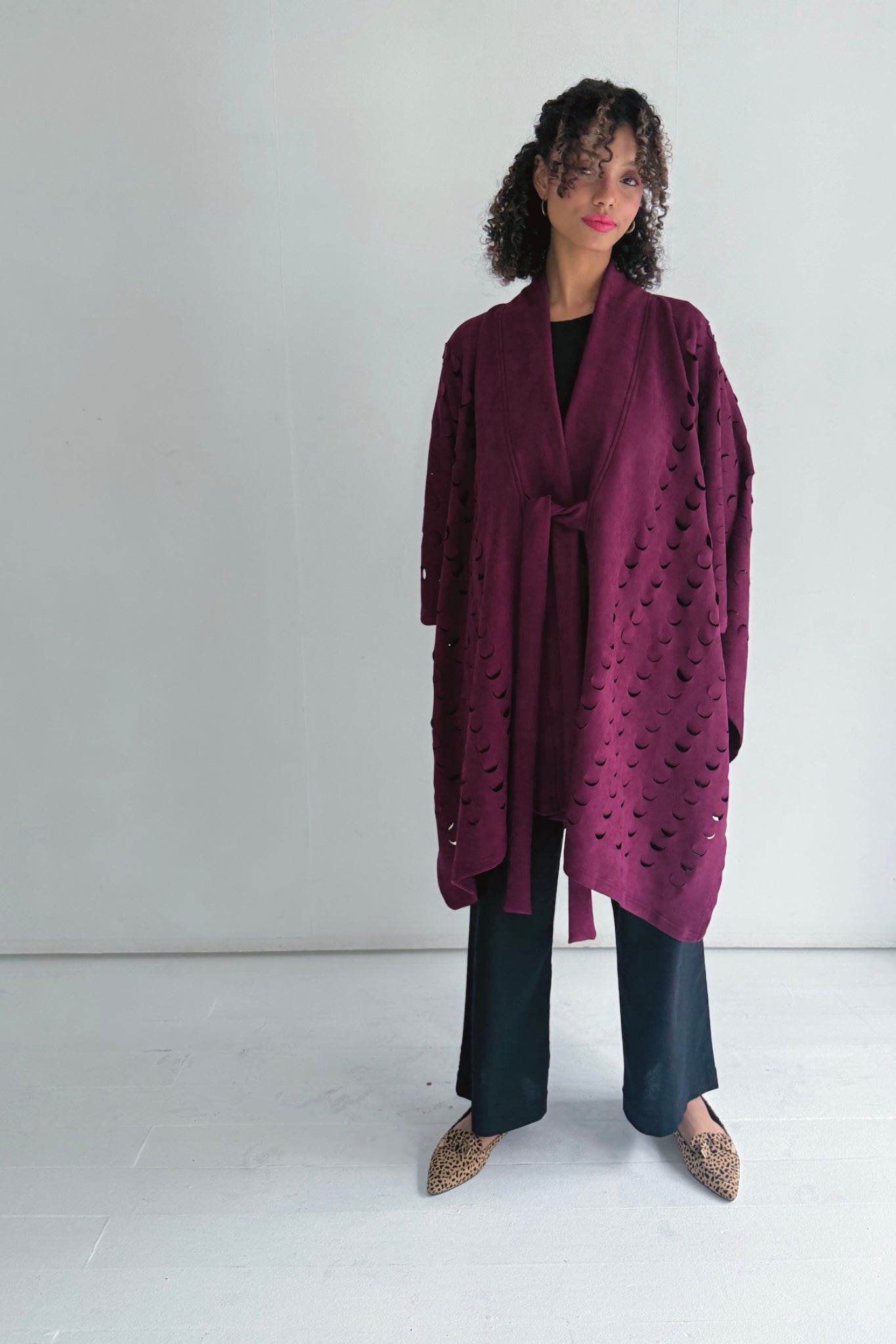 Laser Cut Kova Cape Jacket | Burgundy