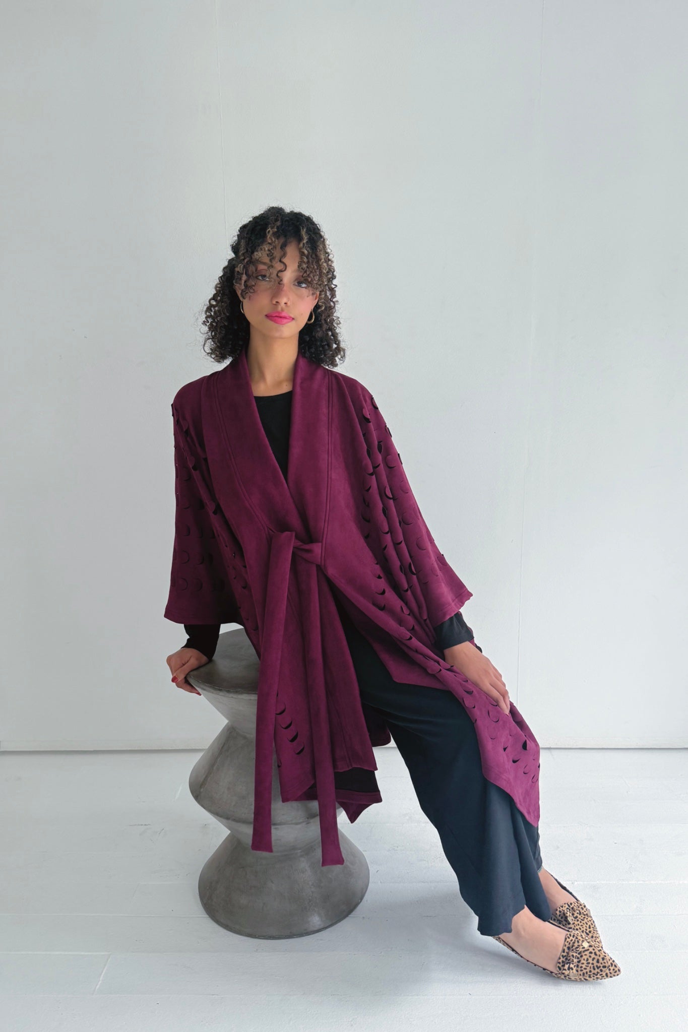 Laser Cut Kova Cape Jacket | Burgundy