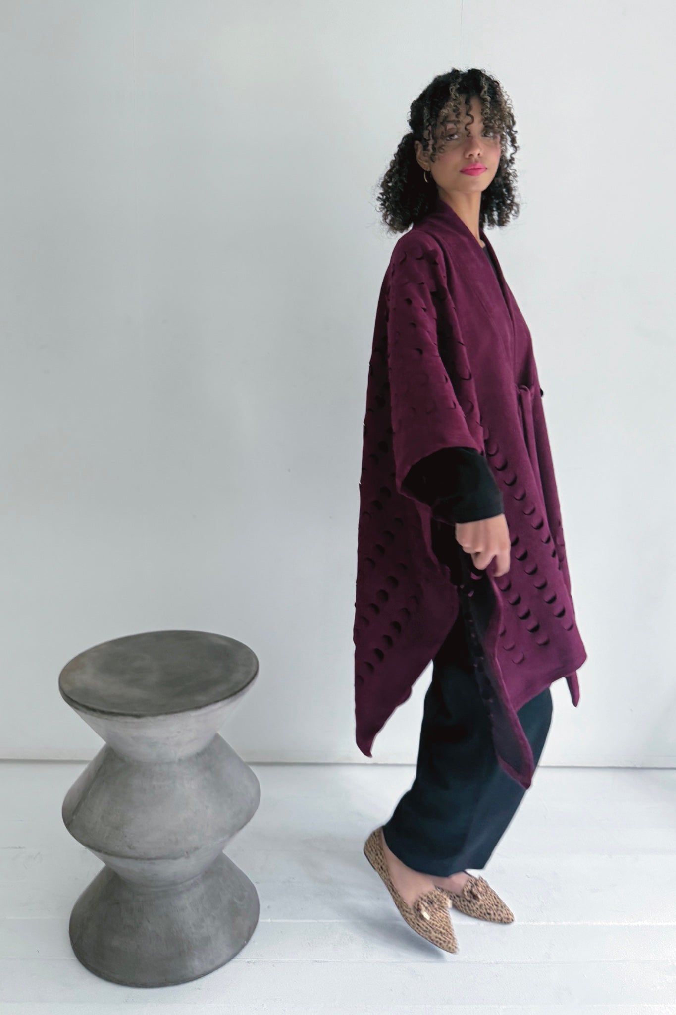 Laser Cut Kova Cape Jacket | Burgundy