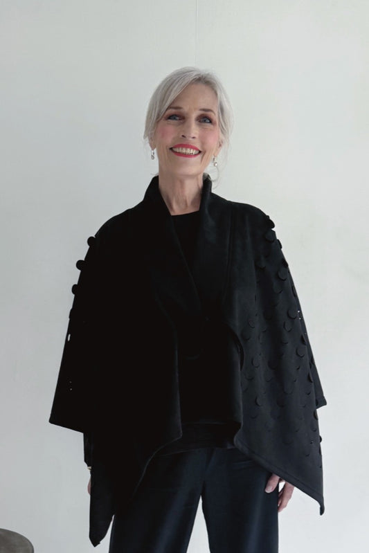 Kiko Laser Cut Cropped Cape | Black