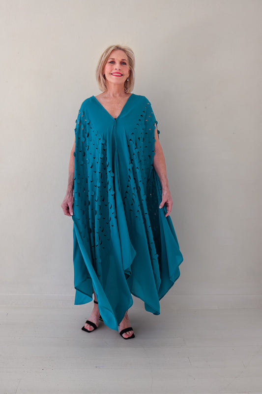 Laser Cut Drape Dress | Pacific Green