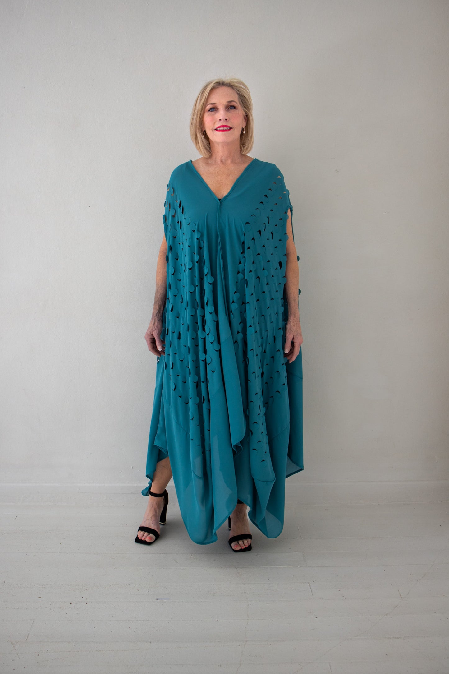 Laser Cut Drape Dress | Pacific Green