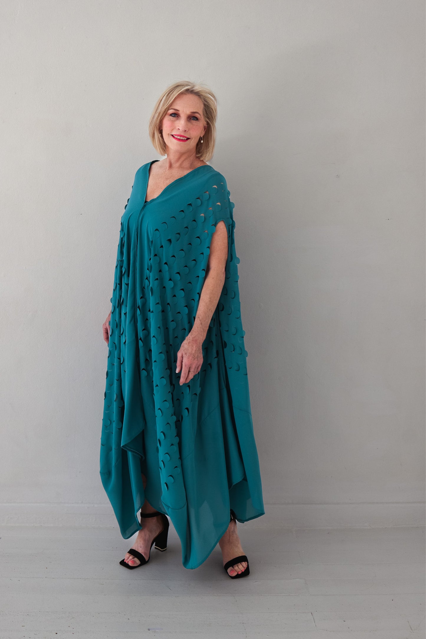 Laser Cut Drape Dress | Pacific Green