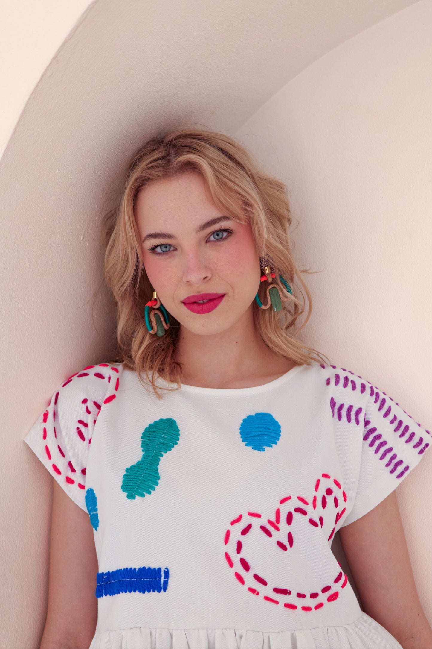 Doodle Embroidery Dress  | White