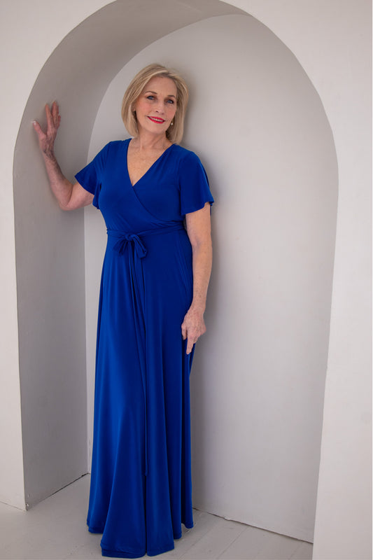 Flutter Sleeve Maxi Wrap Dress - Cobalt | More Colour Options