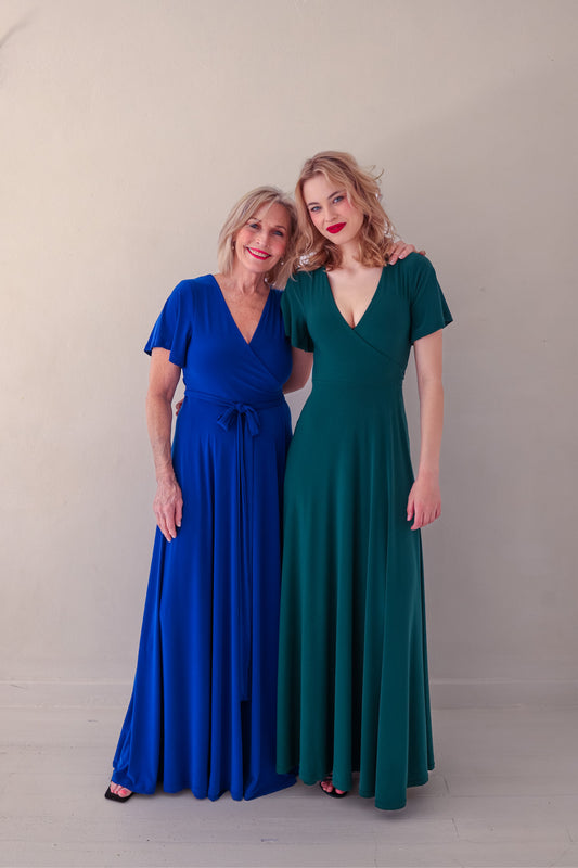 Flutter Sleeve Maxi Wrap Dress - Cobalt | More Colour Options