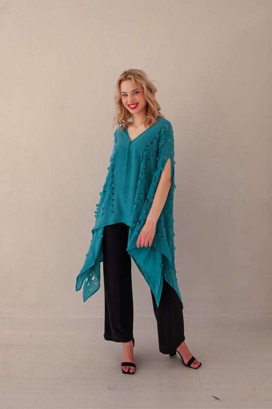 Laser Cut Drape Top | Pacific Green