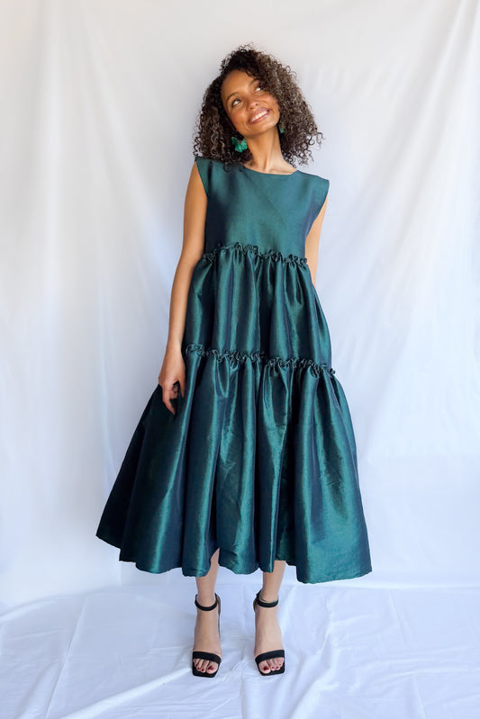 ABUNDANCE FRILL MAXI DRESS | EMERALD