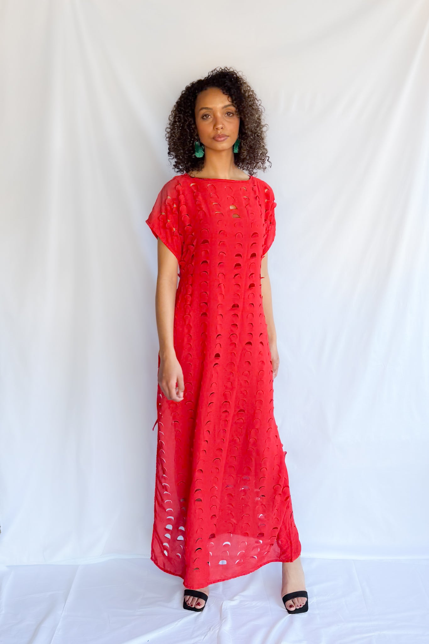 LASER CUT MAXI DRESS | RED