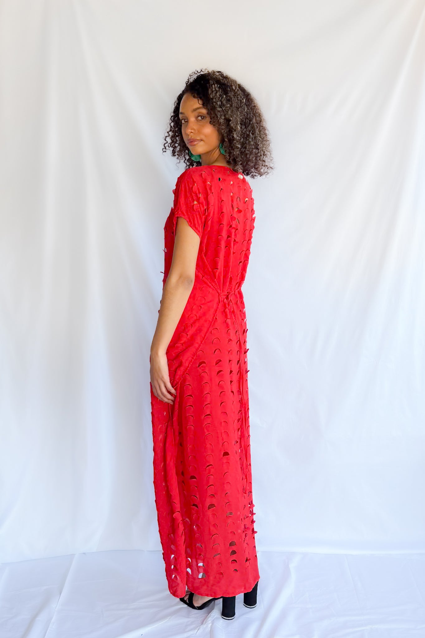 LASER CUT MAXI DRESS | RED