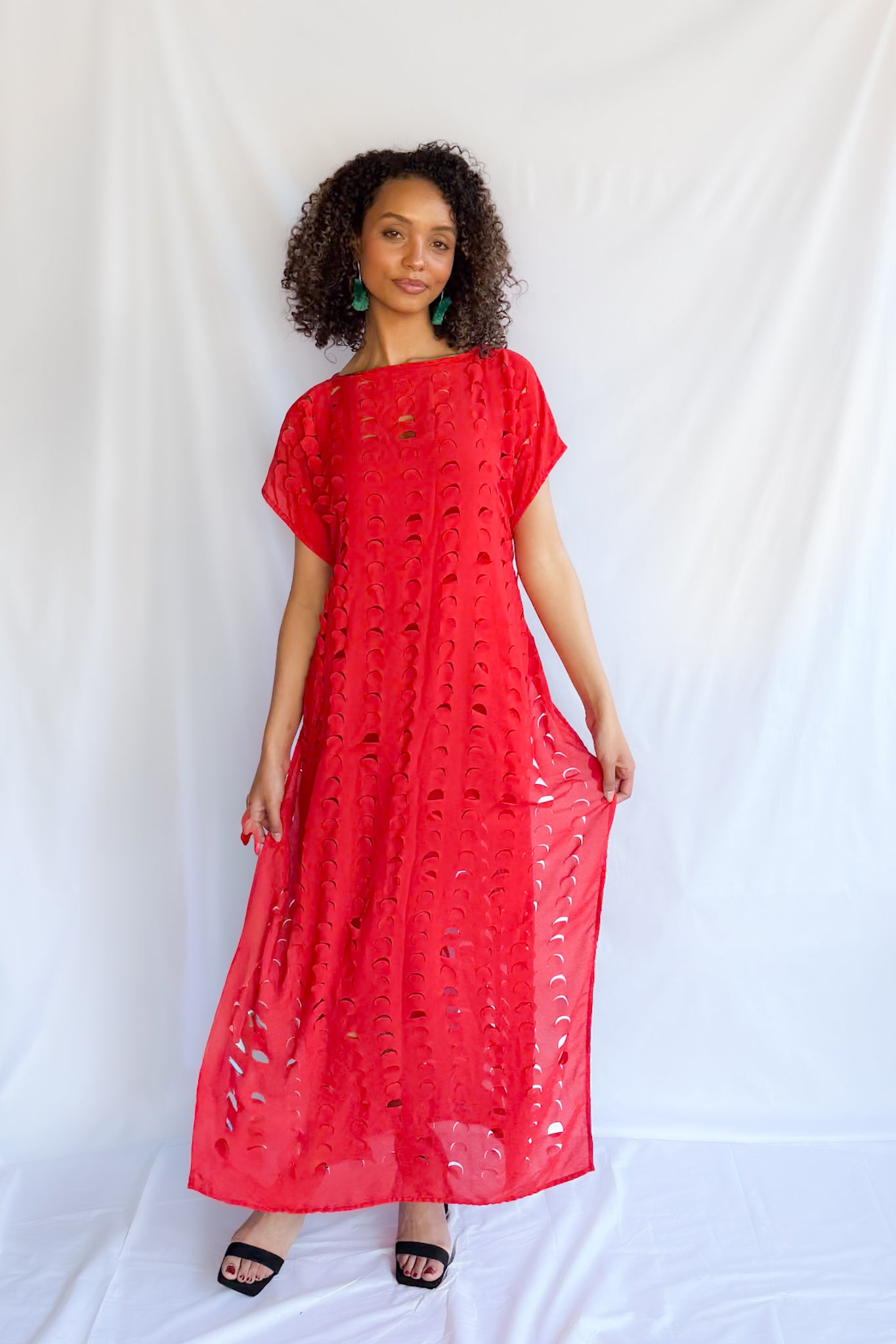 LASER CUT MAXI DRESS | RED