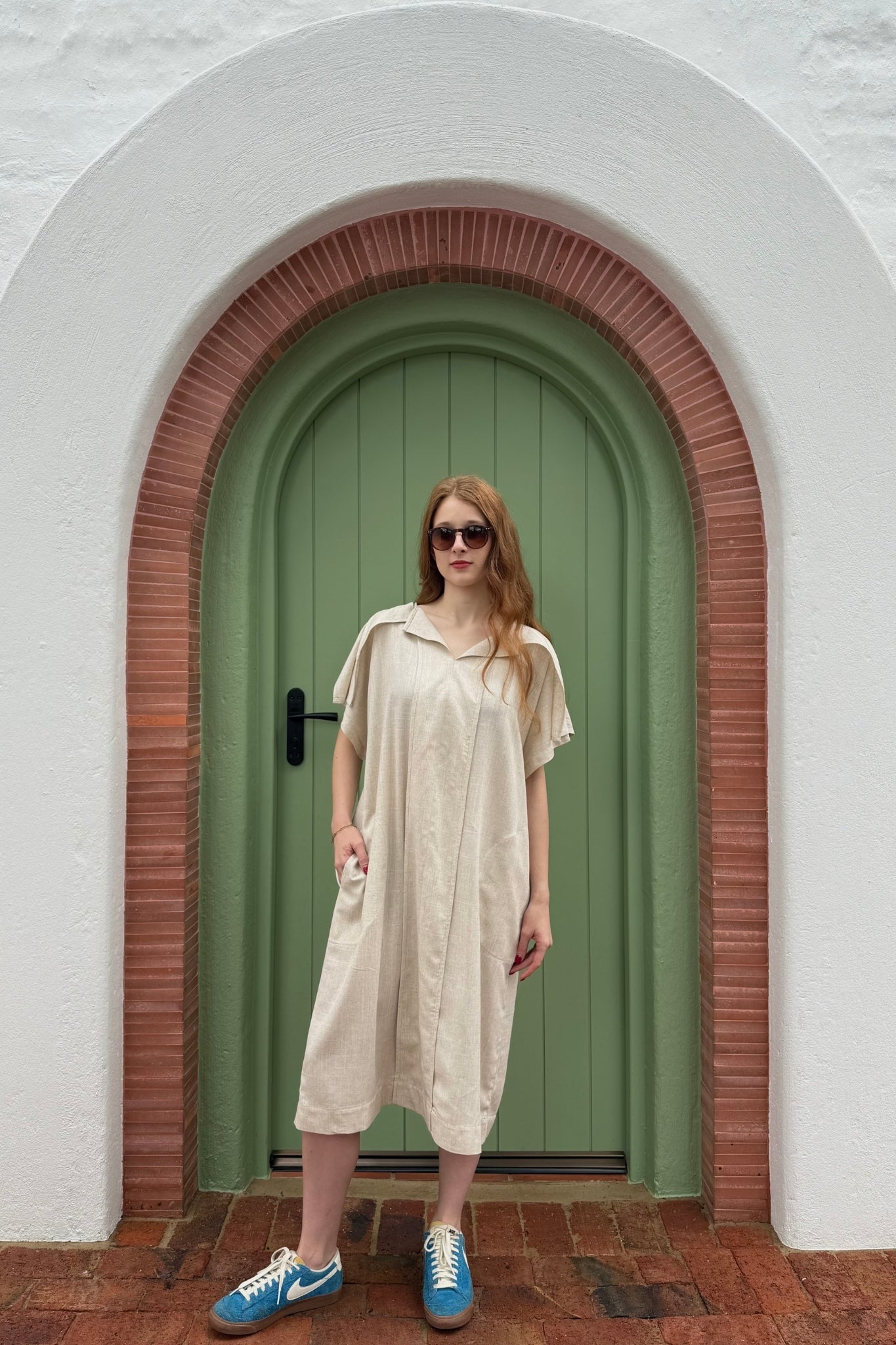 Origami Kaftan | Beige & Navy