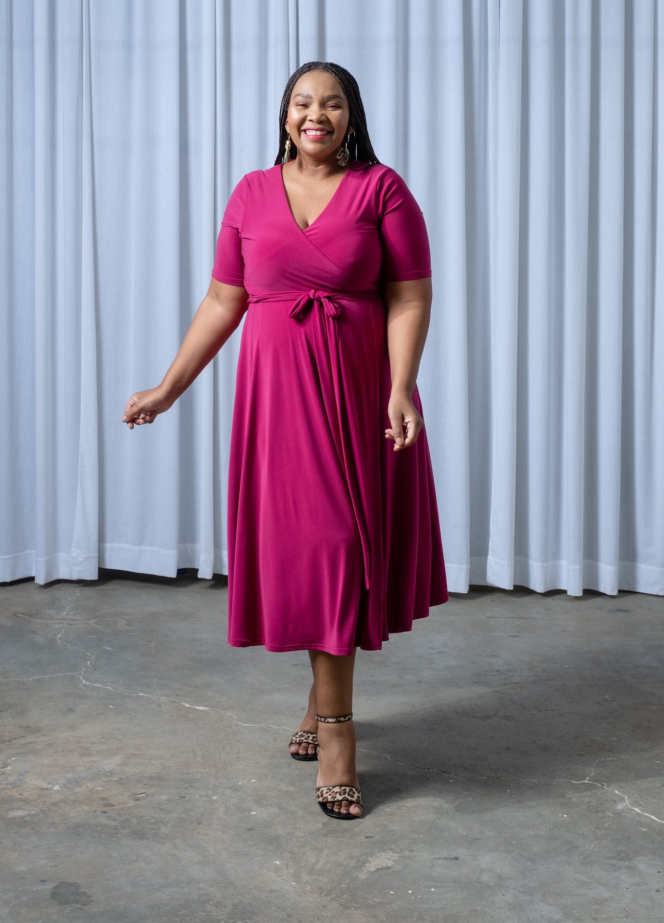 SALE Midi Wrap Dress - Magenta